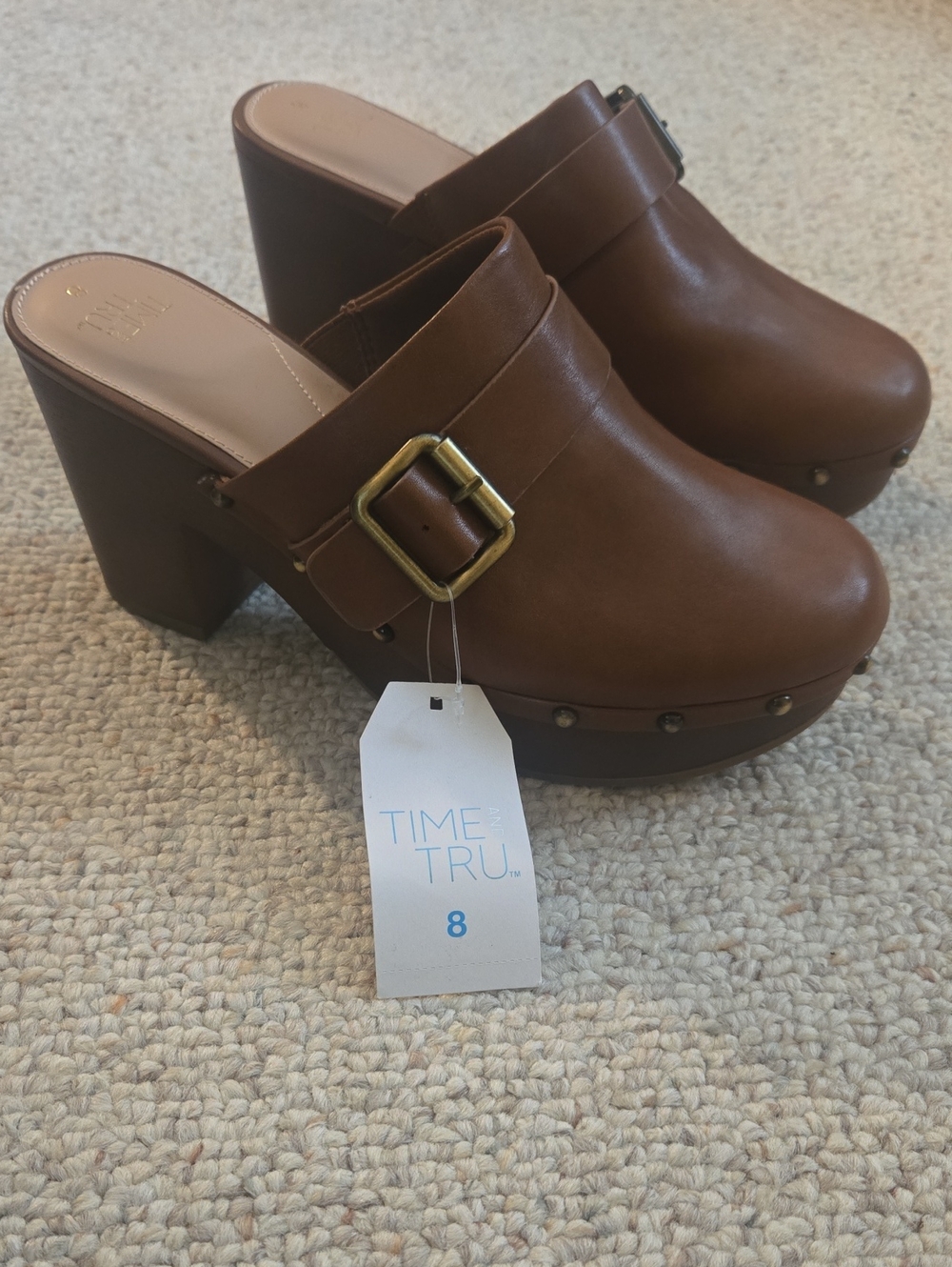 Time and Tru Women's Studded Platform Clogs Brown US 8 NWT